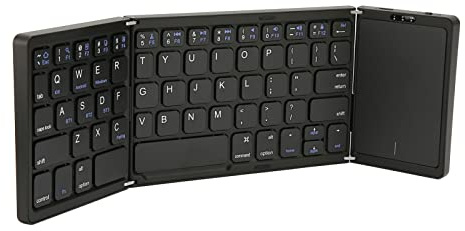 Hopfällbart Bluetooths-Tangentbord, Laddningsbart, Trippelfällbart Bärbart Trådlöst Tangentbord i Full Storlek med Pekplatta, Ultratunt Hopfällbart Tangentbord för Surfplatta (Svart)