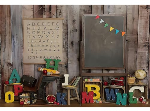 YongFoto 2,5x1,8m Zurück zur Schule Hintergrund Vintage Rustikales Holzhaus Bleistift Fotografie-Hintergrund für Kindergarten Erster Schultag Online-Unterricht Abschluss Kinder Foto Requisiten