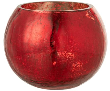 J-Line Windlicht Kugel Craquele Glas Perleffekt Rot Medium - 2 Stück