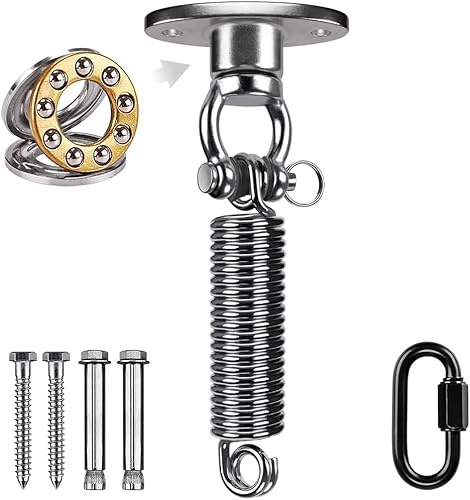 BeneLabel Deckenhaken Schaukelhaken Turnringe Balkenanker mit M6 Feder | Hängesessel Hängematte Yoga Kletterringe Aufhänger Boxsack Deckenhalterung,360 Drehbar,159kg,Dübelanker,Betondecken,Edelstahl