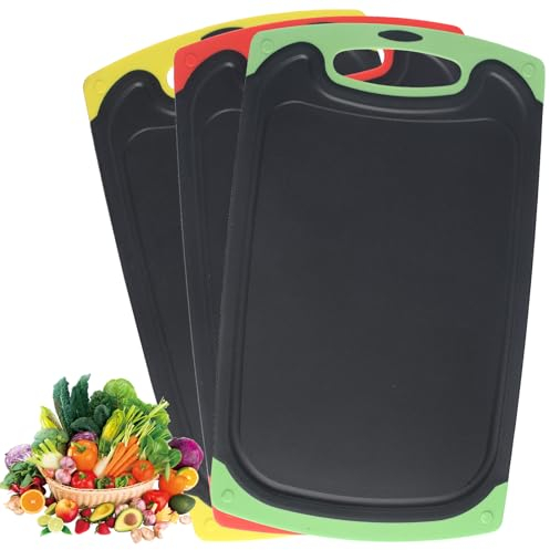 3 schneidebrett dickes Küchen-Schneidebrett, großes rutschfestes Küchenbrett, Obst-Gemüse-Fleisch-Frühstücksbrett mit Aufhängelöchern aus Kunststoff