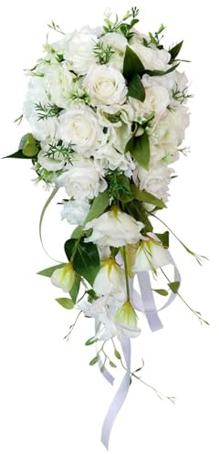 Porgeel Wedding Bouquet Teardrop Romantic Bridal Bouquet Cascading Artificial Flowers Bouquet for Bride Holding Wedding Centerpiece Decor