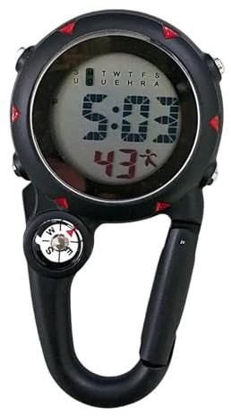 Easnea Montre à mousqueton numérique multifonction pour sac à dos, montre de ceinture, montre de poche rétroéclairée, montre à clipser avec réveil pour sports de plein air, Noir , Militaire