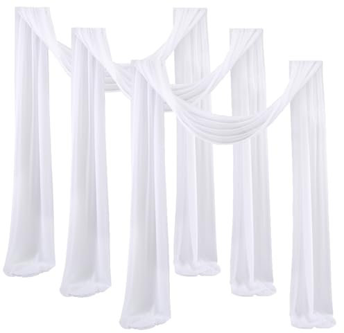 Lukery 3 Stücke Hochzeit Vorhang Hochzeitsbogen, Querbehang Gardine Freihanddeko Himmelbett Vorhänge Stoff Tüll Transparent Voile Dekoration für Party Hochzeit Geburtstag Taufe (75x600cm,Weiß)