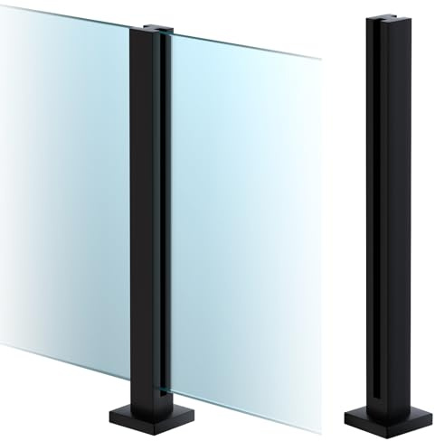 Cvter GlasGeländerpfosten, 85 cm – Glasklemme aus Edelstahl für 0,8–1,2 cm dickes, Balkongeländer glas für Stufen, Garten, Terrasse, Treppe, Schwarz