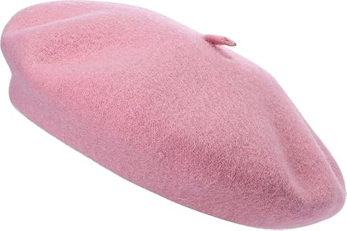 reshmena® Vuxen basker hatt kvinnor fransk stil ullbasker hatt vanlig klassisk färg basker hatt, unisex mjuk varm utomhus vintage konstnär hatt mössa unisex hatt, Rosa, en storlek