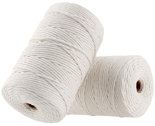 LEXININ 2 Pack 3mm x 200m Macrame Cord, Twisted White Cotton Rope, Soft Macrame Twine String for Arts Crafts