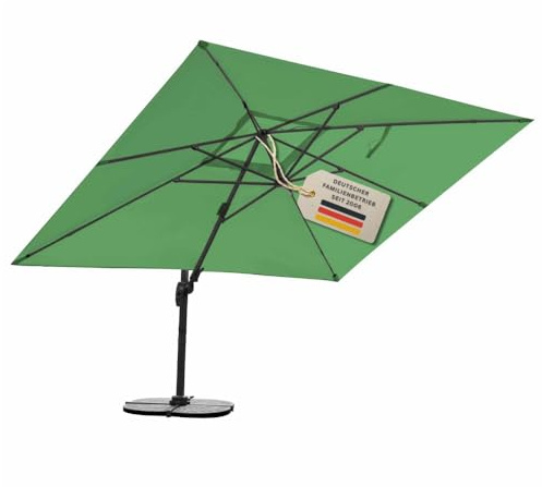 RS Trade Sonnenschirm Ampelschirm 3x4m groß rechteckig, mit Windsicherung, Ständer und Schutzhülle, drehbar neigbar kippbar mit Kurbel, windstabil für Garten Terrasse Balkon Gastronomie, grün