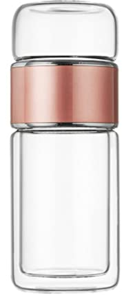 Glas-Tee-Ei, Tee-Ei-Flasche, 420 Ml, Doppelschichtiger Edelstahl, Auslaufsichere Glas-Wasserflasche Büro, Reisen, Zuhause (Roségold)