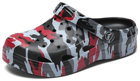 Milazzo Jungen Mädchen Tarn-Garten-Clogs: Bequeme Slip-On-Strandsandalen für kleine und große Kinder - Kindergröße EU 33-34 Tarnfarbe Rot