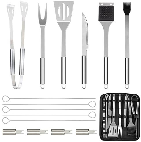 JUSTHERE 15 Stücke Grillbesteck Set, Edelstahl Grillzubehör BBQ Utensils, Professionelle Grillset mit Tragetasche, Geburtstagsgeschenk für Männer, Perfektes Grill Zubehör für Camping, Gärten