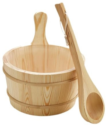 LOVIVER 4L Holzsaunafass und Schöpfkelle Tragbares Saunazubehör SPA Dampfbadwerkzeug für Badezimmer
