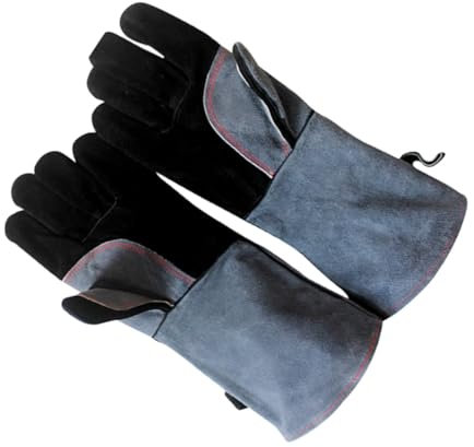 TOPBATHY Hitzebeständige Grillhandschuhe Aus Rindsleder Isolierte Backhandschuhe rutschfeste Und Verschleißfeste Kochhandschuhe Für Grillen Backen Und Schweißen Schwarz