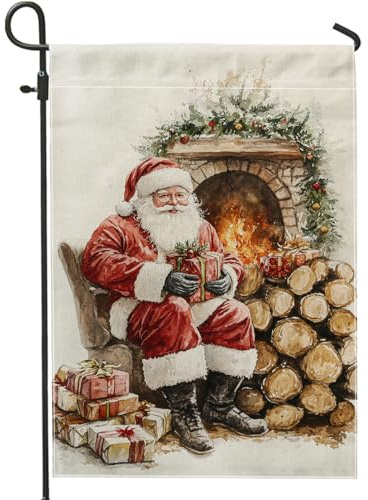 Drapeau de jardin Père Noël, drapeaux rouges et blancs pour décoration de vacances, drapeau de cour extérieur double face en toile de jute pour la saison d'hiver, panneau de Noël, panneau de porche