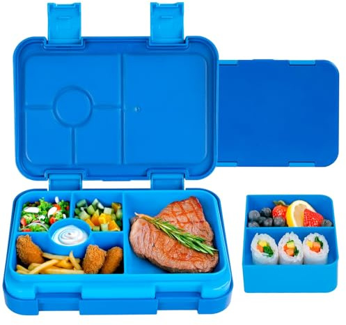 QCQHDU Brotdose Kinder mit 6 Fächern -30oz Lunchbox Erwachsene, Bento Box für Kinder ab 3 Jahren Schule, Outdoor | Brotzeitbox Jausenbox Leckdicht, Spülmaschinenfest, BPA-Frei(Blue)