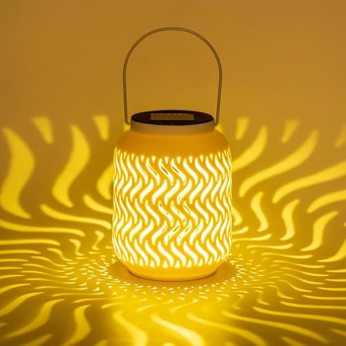Staymoment Solarlaterne für Außen Tisch Deko: LED Laterne aus Keramik weiß Solar Tischleuchte Lampe outdoor wetterfest als Balkon Garten Deko Boho