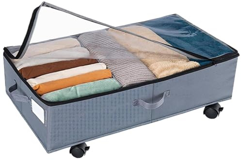 Almacenamiento debajo de la cama con ruedas, cajas de almacenamiento debajo de la cama con tapas, almacenamiento de metal de gran capacidad, bolsa de almacenamiento visible debajo de la cama,