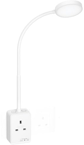 PRINCEWAY Plug in LED Reading Light, Dimmable LED White Flexible Bedside Wall Lamp with Power Plug and Extension Socket, Two Touch Switches, 3 Lighting Color Modes, USB Output Charging Function