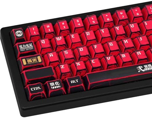 GEKUCAP Red and Black PBT Keycaps Set 135 Keys Cherry Profile Manga Japanese Style Keycaps Cherry Mx Gaming Keyboard Keycap Set for ANSI Layout Mechanical Keyboard