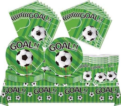 Fuwraixis 61 Piezas Vajilla para Fiestas de Fútbol, para fiestas temáticas de deportes, Set de Decoración de Cumpleaños, Incluye manteles platos servilletas tazas, Para 20 personas