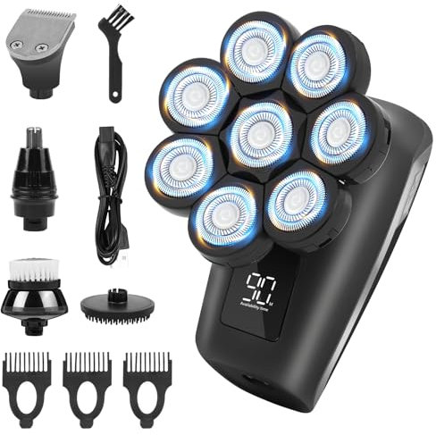 OFFCUP Afeitadora Electrica para Hombre 5 en 1 IPX6 Impermeable con 8 Cabezas Rotativa, Pantalla LED, Seco y Húmedo, Recargable para Cabeza
