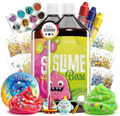 Belissia XXL Kinder Spiel-Schleim zum selbermachen. Fun Set für 2KG fertigen Slime. Ideale Geschenkidee für Kinder ab 3 Jahre inkl. Zubehör