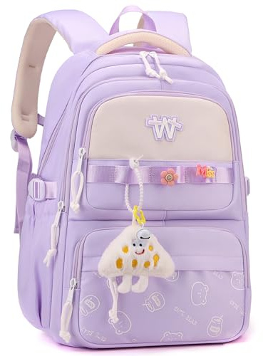 Amythe Sac à Dos pour Fille, Cartable Fille Collège avec Plusieurs Compartiments, Sac D'école Décontracté pour Enfants de 9 à 16 ans, Idéal pour L'école, Loisirs ou Voyages, Violet