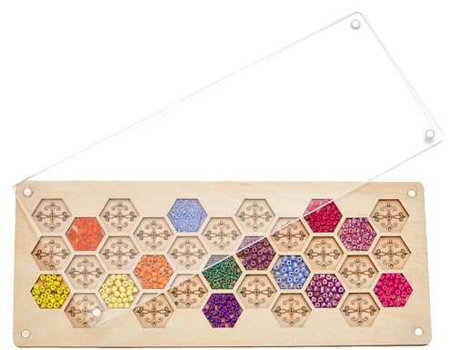 AHANDMAKER Tavole di perline in legno, vassoi per perline, tappetini per gioielli con coperchio in acrilico, organizer per perline con motivo, espositori per gioielli per braccialetti e creazione di