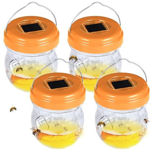 Lot de 4 pièges à guêpes et moustiques - Lumière LED solaire - Répulsif contre les guêpes - Piège à mouches - Piège à insectes pour attractif - Attrape-guêpes - Pour l'extérieur - 9,2 x 12 cm - Orange