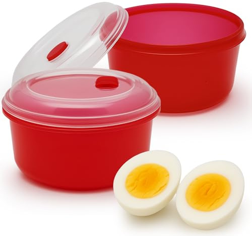 SOL Microwave Egg Cooker 2pk - Plastic Poacher for Soft or Hard Eggs | Compact steam cooking cups, for fast breakfasts, easy handling and quick clean up
