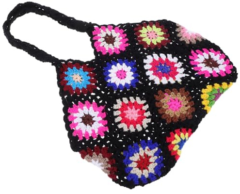 LIFKOME Borsa a Uncinetto Donna in Tela, Borsa Intrecciata a Spalla | Grande Capacità, Riutilizzabile ed Elasticizzata, Uso Quotidiano e Spiaggia, Stile Floreale Semplice