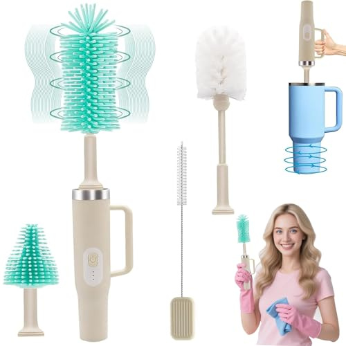 4 in 1 Electric Brush Cleaner Kit Compatible with Stanley, Bottle Brush,Straw Cleaner,Multi-Function Rechargeable with IPX6 Waterproof & Extra-Long Design,for Stanley Cups, Sports Bottles etc