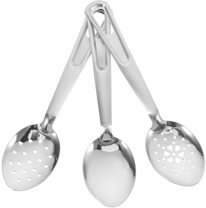 TOPPERFUN 3piezas Cucharas De Servicio Ranuradas Inoxidable Para Buffet Utensilios Reutilizables De Cocina Mango Para Autocuidados y Comidas Hotel