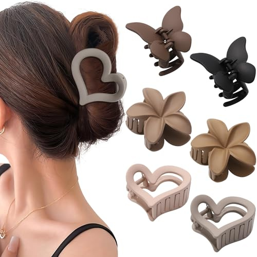 WELROG 6 Stück Haarklammer Damen mittelgroß Herz Haarspangen Schmetterling Haarklammer Haarklammern für Frauen mit Halbgebundenem Haar Hair Clips for Women