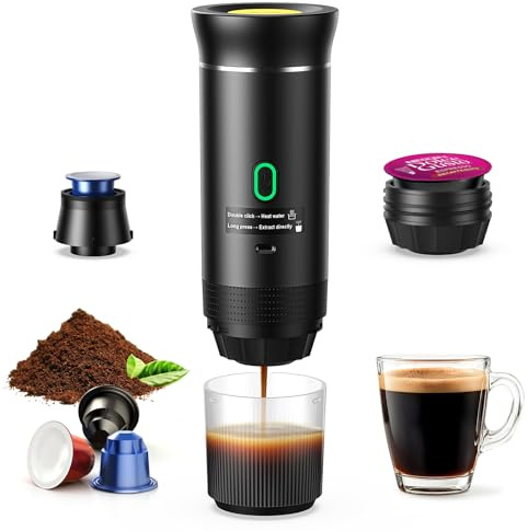 Portable Espresso Machine, Travel Coffee Machine for Camping, Car Self-Heating Coffee Maker with USB-C,Compatible With Ground Coffee & NS Capsules, Portable Espresso Maker for RV, Home, Hiking