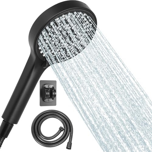 AIXMEET Pommeau de Douche avec Tuyau,Pommeau de Douche Economie Deau,125mm de Diamètre,Flexible Douche 1.5m,6 Modes Réglables Répondent à Divers Besoins,Douchette Douche Salle de Bain(ensemble noir)