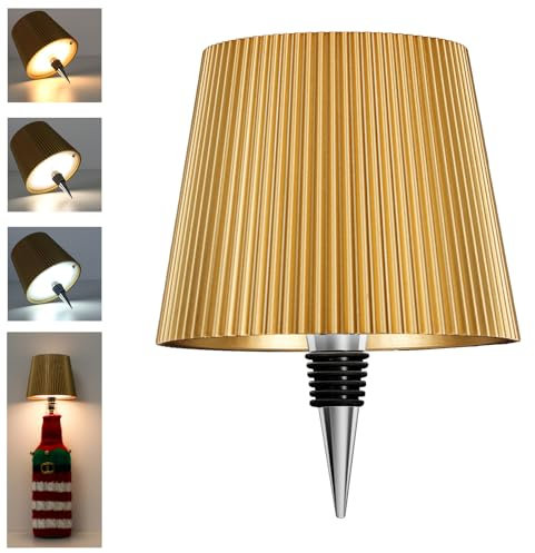 Beaeet lámpara Botella LED Dorada, Recargable USB-C, sin Cable, IP54, 3 Tonos Regulables, para Botella de Vidrio, Mesa, balcón, terraza, Camping, Fiesta