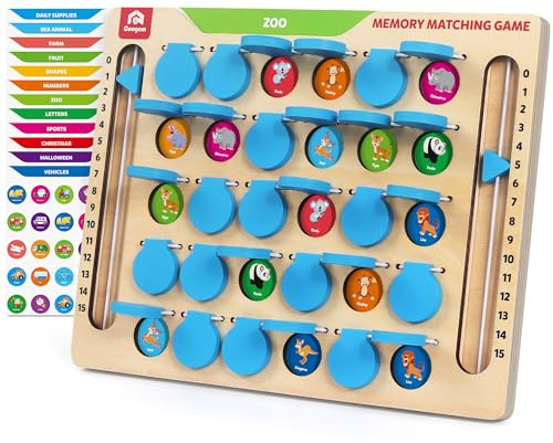 Coogam Memory Matching-spel, brädor reseleksaker med minneskort, oumbärliga aktiviteter för vägkörning flygplan/bil/camping, fina sportiga pedagogiska presenter leksaker för barn