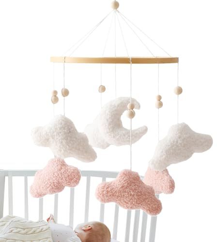 Djowyh Hängande babysäng leksaker | Barnrum mobil – molnformad lekbåge-hängande barnvagnsdekoration sängdekoration babyparty första utrustning
