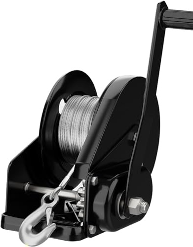 Cabrestante manual de trinquete bidireccional de 800 lb para remolque de barco con gancho de acero de aleación, cabrestante de manivela manual 3.2:1 para remolque, vehículo marino, ATV, UTV y barco