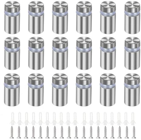 18 Stück Edelstahl Wand Abstandshalter Plexiglas,Schilderhalter Werbeschraube für Montieren und Befestigung Glas Spiegel Acryl Poster Bilderrahmen (12x25mm)