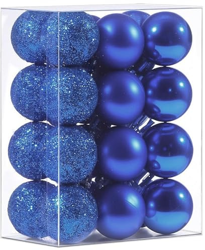 HIGA-JKL Blau Weihnachtskugel Ornamente für Weihnachten Dekorationen 24 Stück 3cm Weihnachtsbaum bruchsichere Ornamente Kunststoff matt glänzend Christbaumkugeln