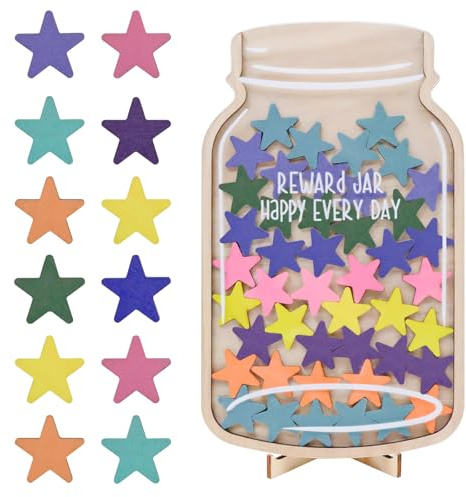 Bocal de Récompense à Étoiles pour Enfant, 45 Étoiles Colorées, Système de Motivation Routine Enfant à la Maison et à l’École, Compatible Tableau de Récompense (Bocal à étoiles)