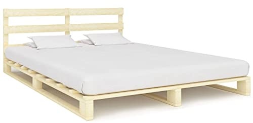 Teenpull Palettenbett Massivholz Kiefer 200x200 cm, Natur Bettrahmen mit Kopfteil, Robuster Holz Bettgestell Plattform für Schlafzimmer, Einfache Montage, Langlebige Konstruktion