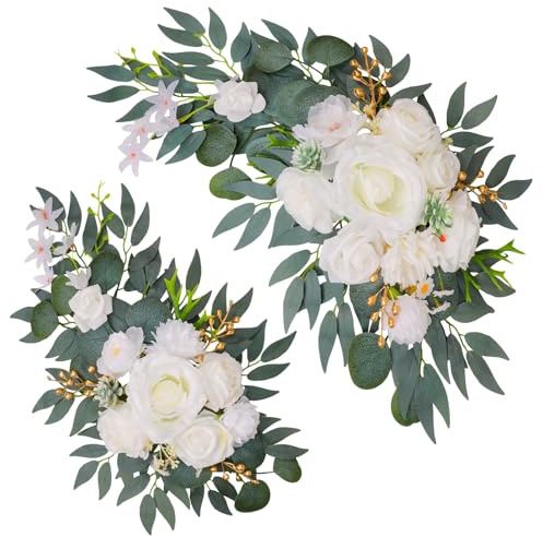 Ovveroche Wedding Arch Decorations 2 Pack - Reusable Artificial Hanging Flowers Floral Swag Greenery Garland for Wedding Welcome Sign Backdrop Bridal Ceremony Reception Backdrop Decoration