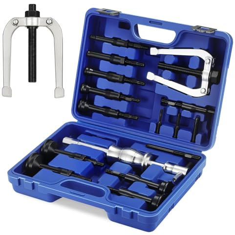 Moendergo 16PCS Blind Inner Bearing Puller Blind Hole Remover Extractor Set Slide Bearing Race and Seal Puller Extractor Kit with Slide Hammer Inner Blind Bearing Removal Tool Set with Case