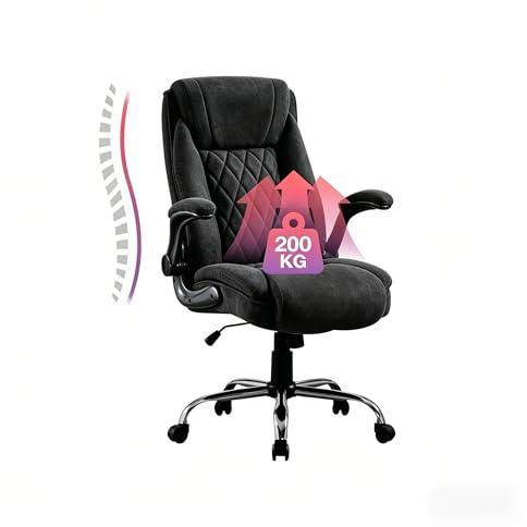 Bosmiller Ergonomischer Bürostuhl 180KG Verstellbare Schreibtischstuhl mit Hoher Rückenlehne und Breite Sitzfläche Hochklappbarer Armlehne Office Chair für Büro Computer Chefsessel