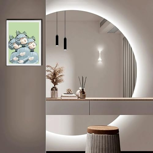 Aenmezen Specchio da Bagno Intelligente Antinebbia a Mezzaluna, Specchio a Figura Intera Retroilluminato Antideflagrante, 3 Colori Dimmerabile, con Interruttore Tattile(Left cut,90 * 60cm)