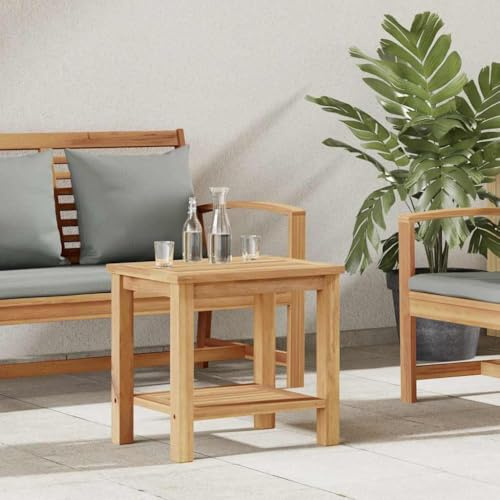 LoogCape Soffbord av massivt trä teak brun, 50 x 35 x 45 cm, med lagringsutrymme och 1 hylla, trädgårdsbord, terrassbord, balkonbord, sidobord, loungebord, utomhus, lättskött, stabilt väderbeständigt