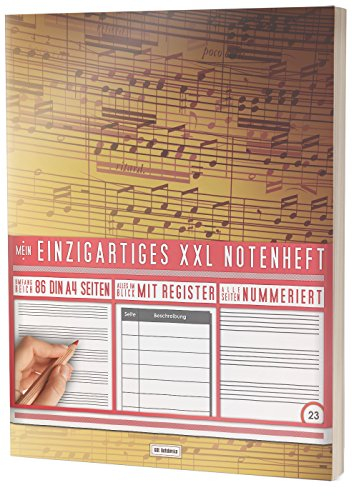 Mein Einzigartiges XXL Notenheft: 86 Seiten, 44 Blätter, 12 Systeme / Mit Register und Seitenzahlen / DIN A4 Soft Cover / PR301 Vintage Design